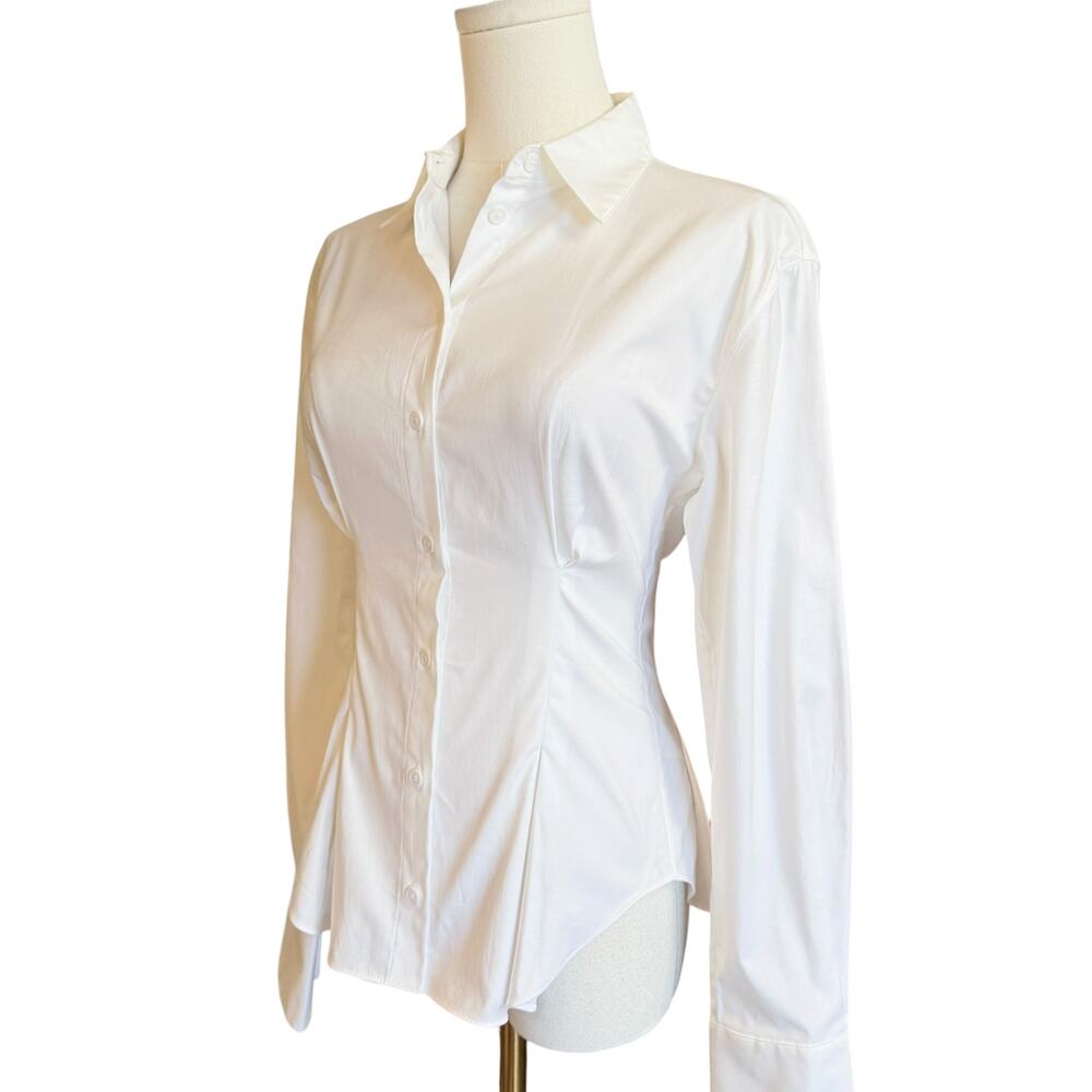 Reformation Becker Shirt Button Front Organic Cotton Stretch Blouse Size 0 - Picture 12 of 13